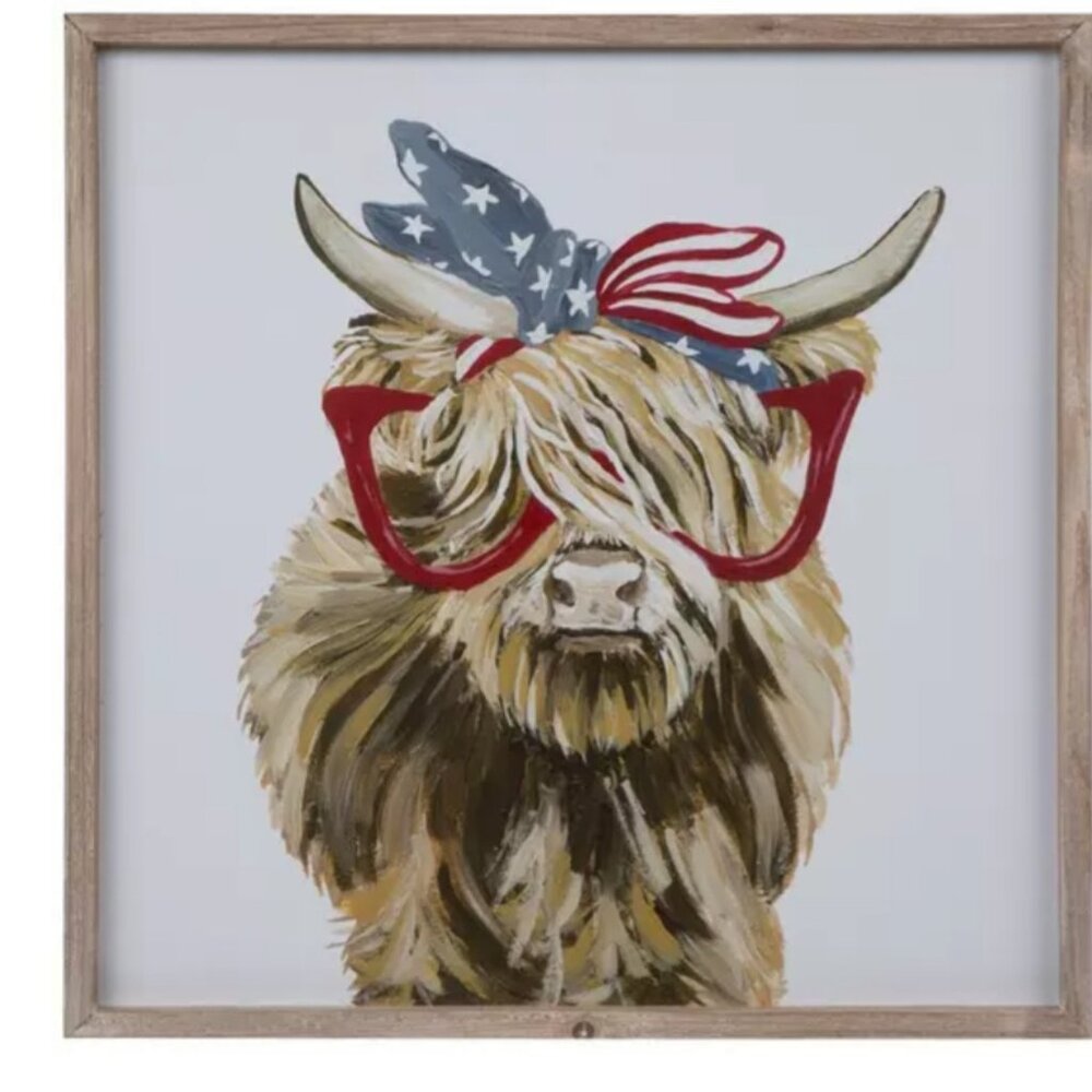 Patriotic Highland Cow Wood Wall Decor